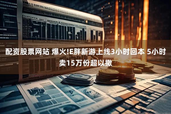 配资股票网站 爆火!E胖新游上线3小时回本 5小时卖15万份超以撒